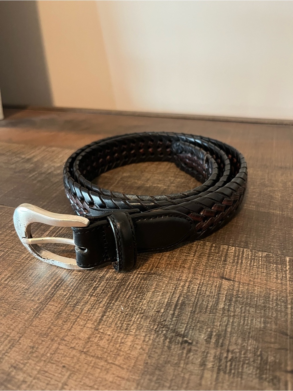 Brighton Burma Laced Leather Belt Size 36 Woven Black And Brown Equestrian
